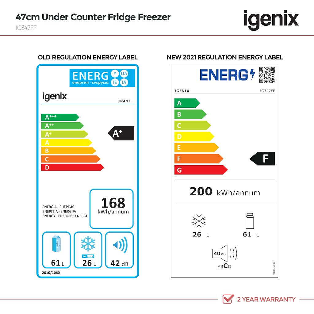 96 Litre 47cm Under Counter Fridge Freezer - White