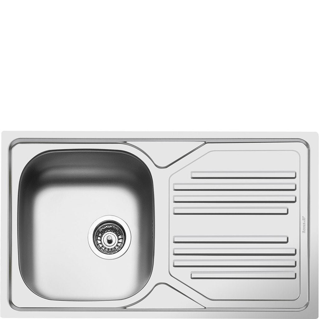 Omni, 86cm 1 bowl sink with no tap hole, standard built-in, st/steel, REVERSIBLE WITH TAP HOLE