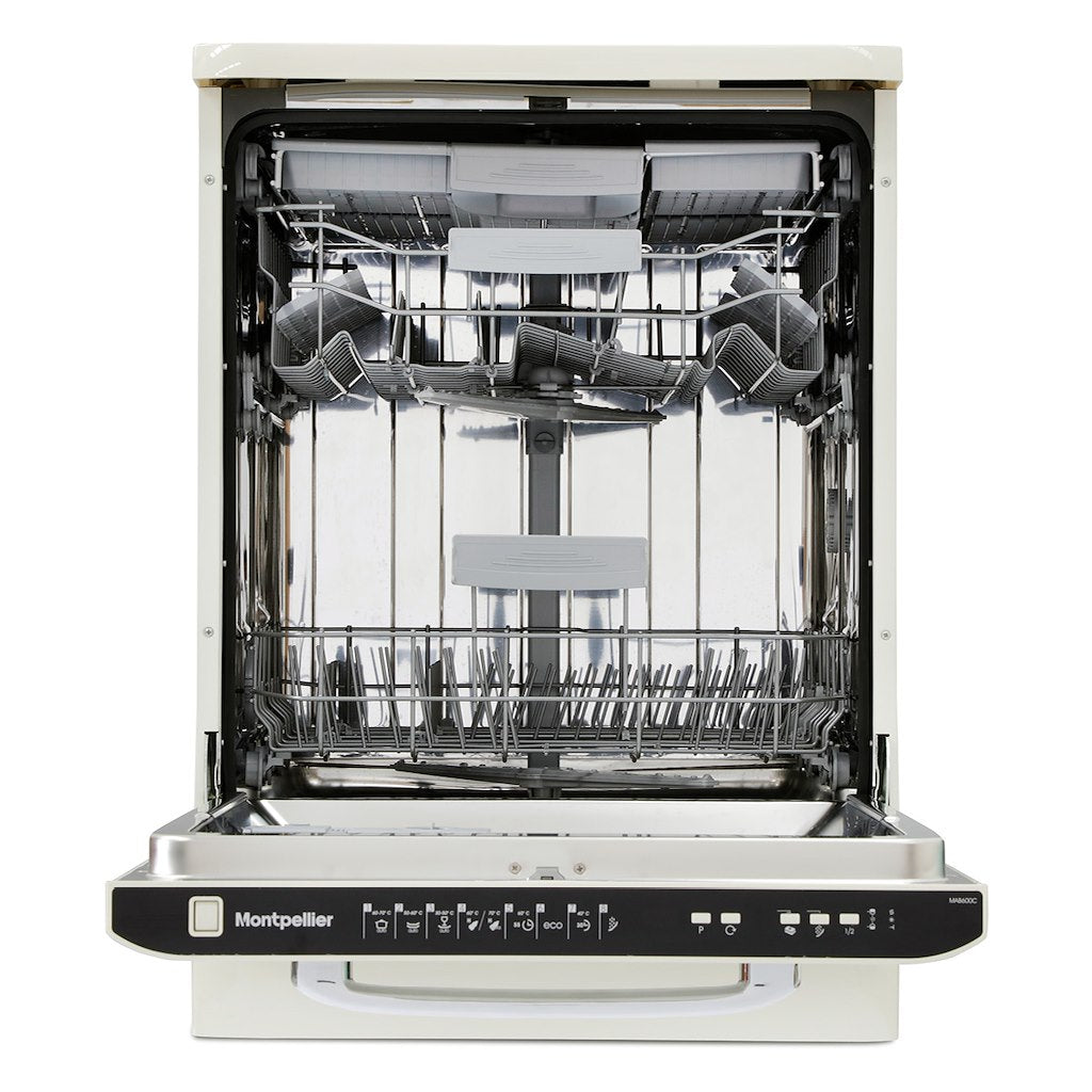 Montpellier MAB1353C 60cm Full Door Retro Style Dishwasher in Cream