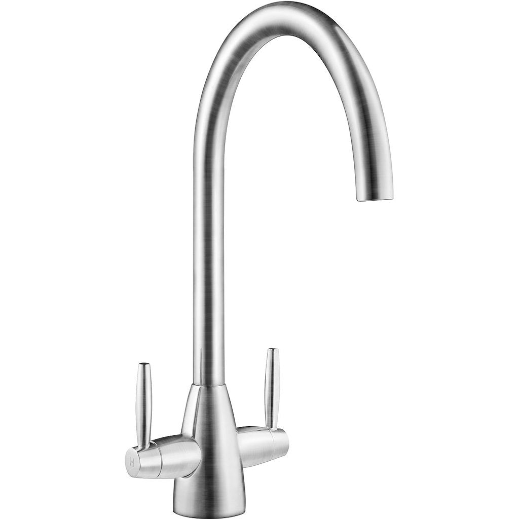 Twin lever mixer tap, Brushed Steel