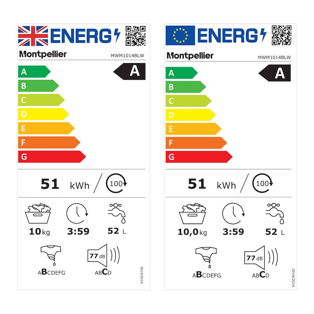 Montpellier MWM1014BLW 10kg 1400rpm Freestanding Washing Machine - White