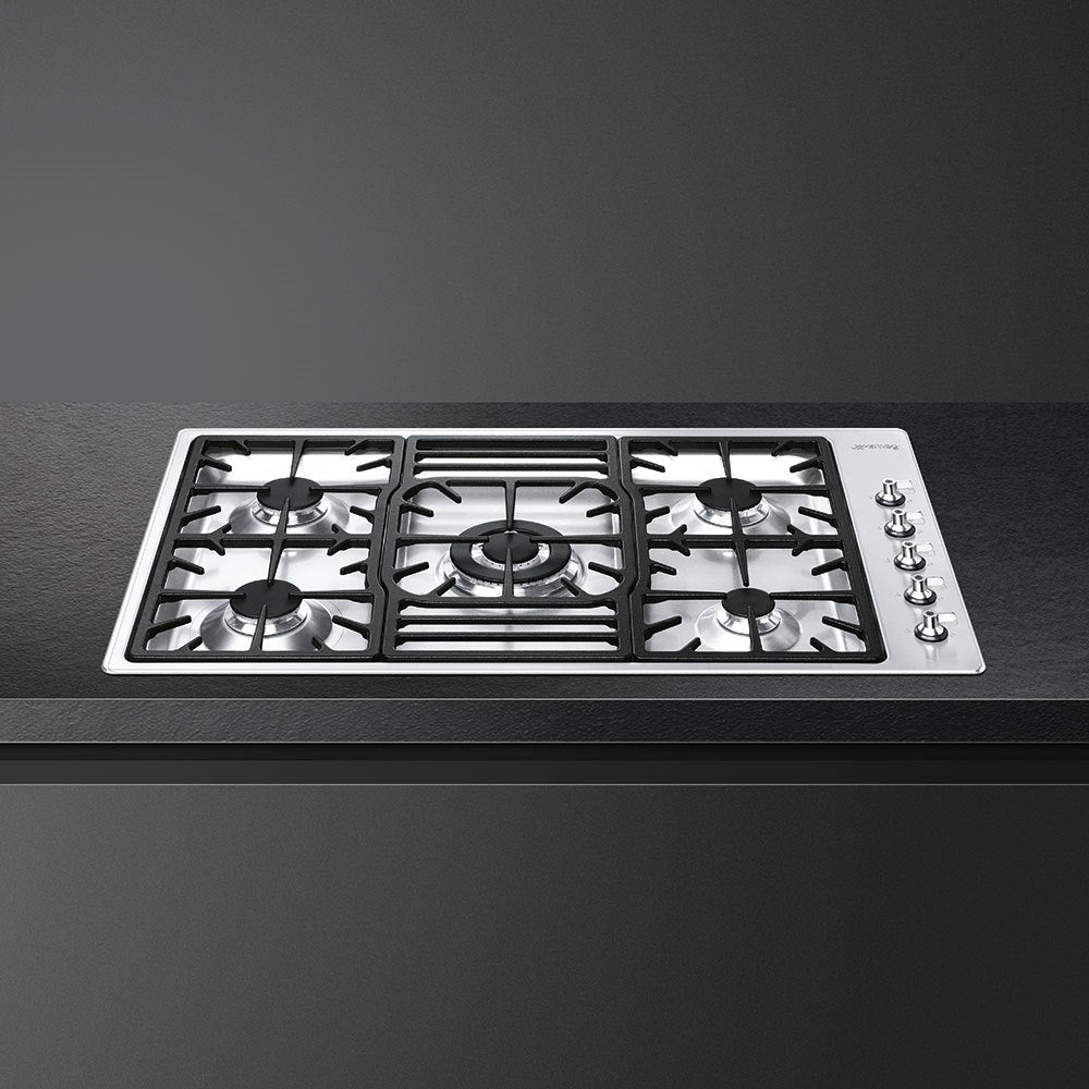Smeg PGF95-4 87cm Classic Gas Hob, Stainless Steel