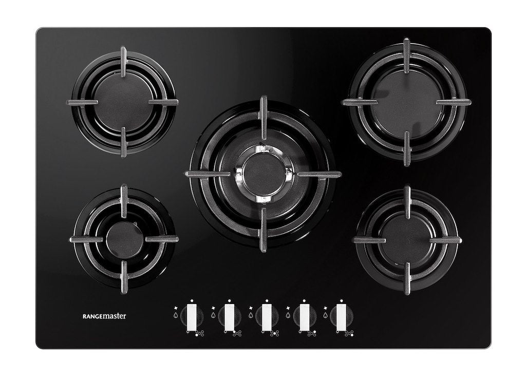 Rangemaster RMB70HPNGFGL/ 70cm 5 Burner Gas Hob Black Glass
