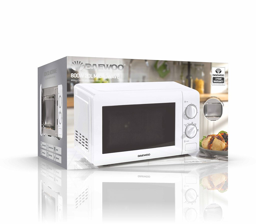 Daewoo SDA2075GE 20L White Microwave Stainless Steel Cavity 800W