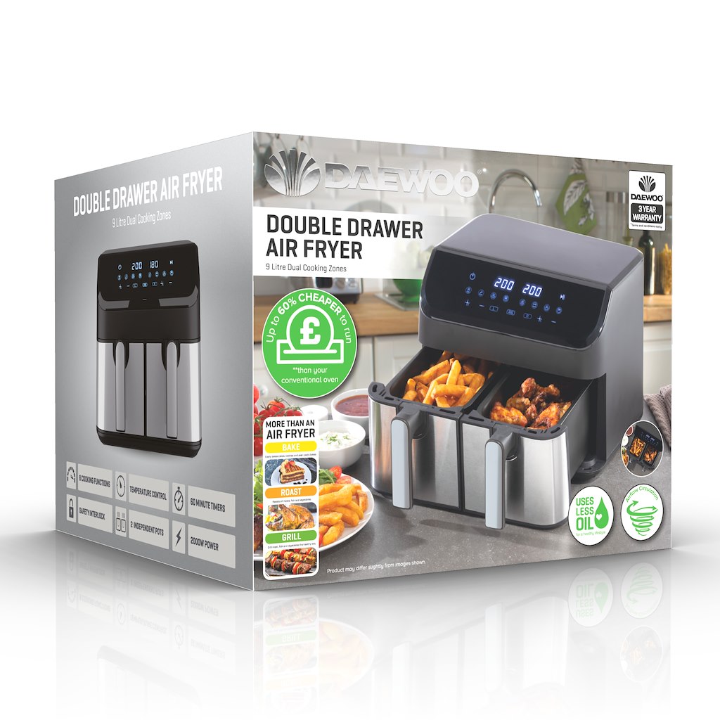 Daewoo SDA2616GE xl 9L Digital Double Drawer Air Fryer
