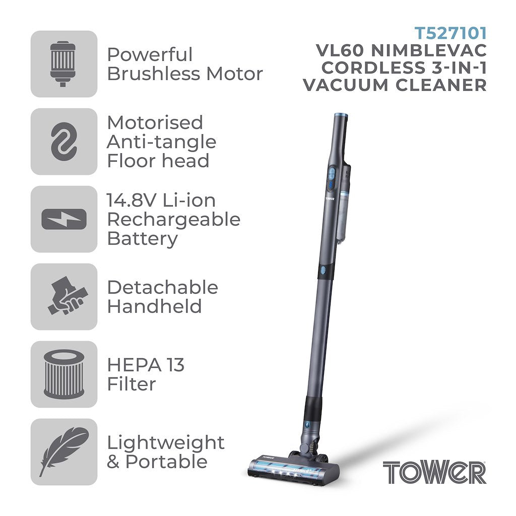Tower T527101 VL60 Nimblevac Anti-Tangle Cordless Vacuum Cleaner