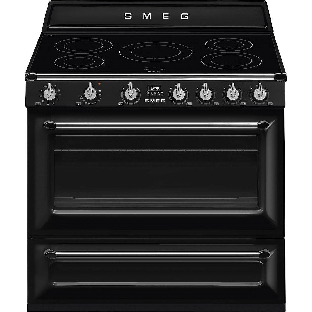 Victoria cooker, 90cm, single cavity, induction hob, MF oven, black