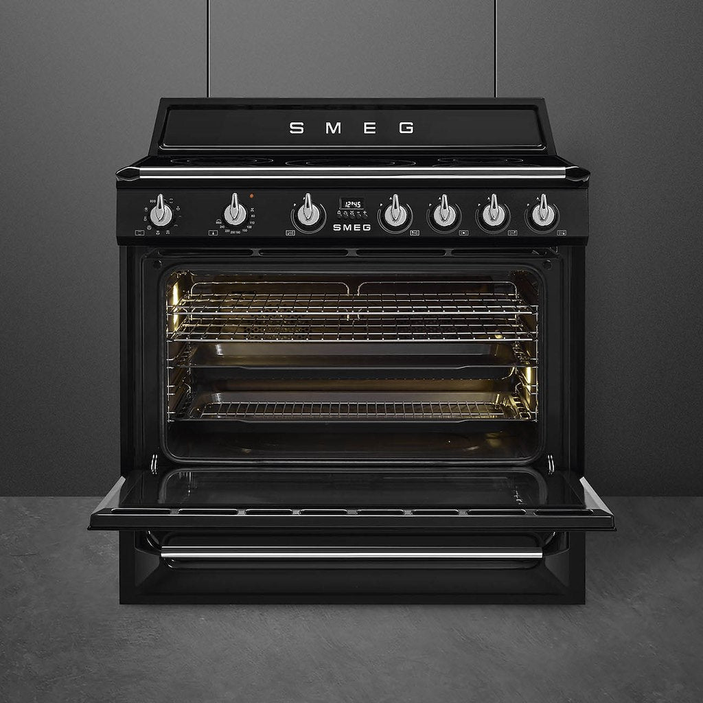 Victoria cooker, 90cm, single cavity, induction hob, MF oven, black