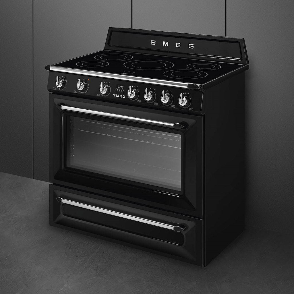 Victoria cooker, 90cm, single cavity, induction hob, MF oven, black