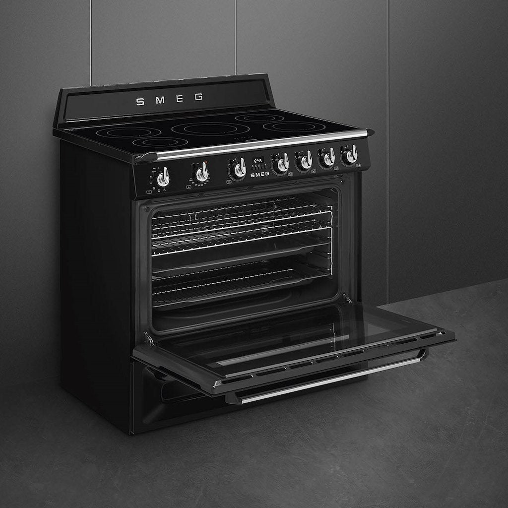 Victoria cooker, 90cm, single cavity, induction hob, MF oven, black