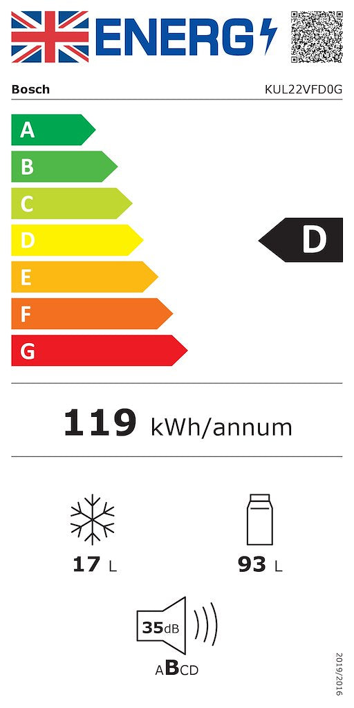 KUL22VFD0G, Built-under fridge with freezer section