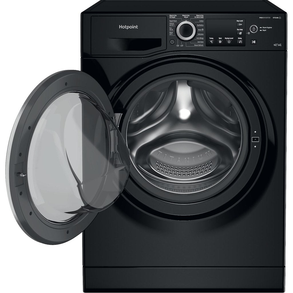 Hotpoint NDB9635BSUK black 9+6kg washer dryer - freestanding