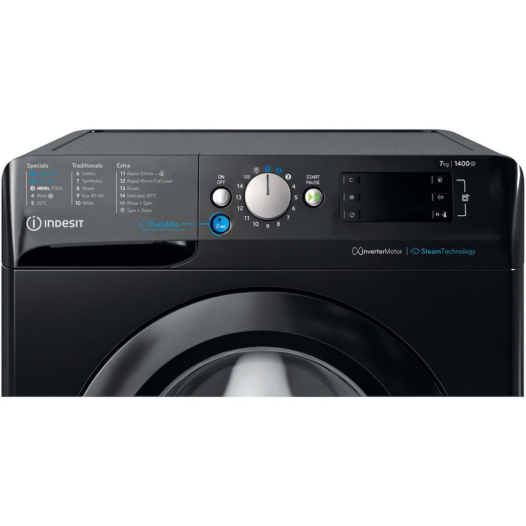 BWE71496XKVUK Indesit Push&Go Steam WASHING MACHINE 7KG - Black - A