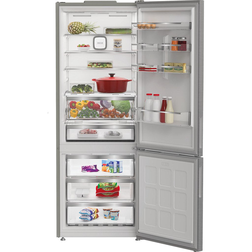 Dual No Frost 2 Door XL Fridge Freezer with Even Flow- Titanium Inox - 70CM - 490L
