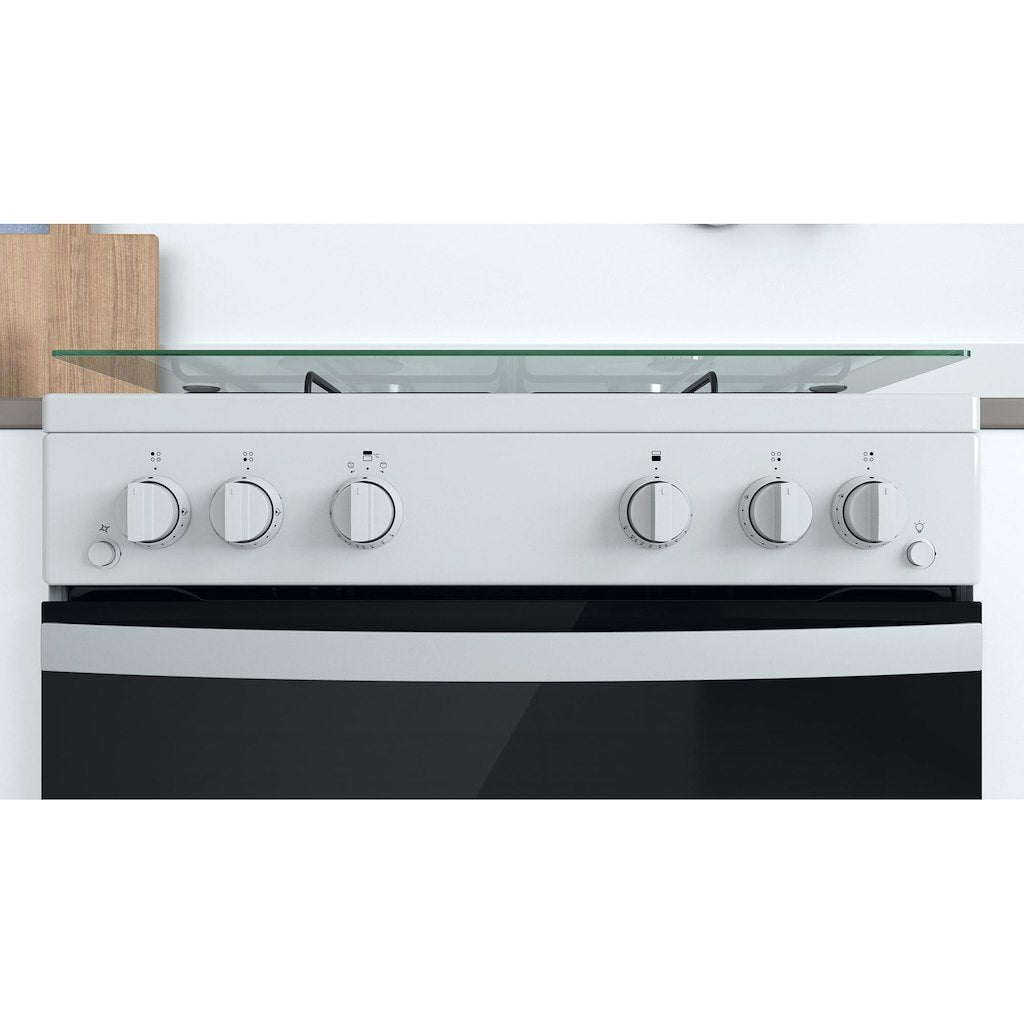 Gas Double Oven Cooker - Dial Controls - White With Click&Clean and Tilting Grill