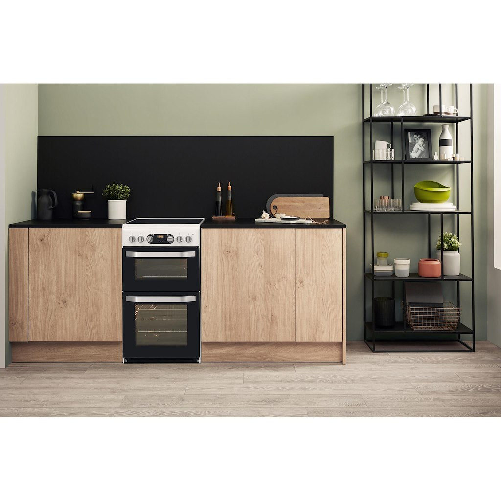Electric Double Oven Cooker - Fan Oven - White With Fast Preheat and Easy Clean Removable Glass Door
