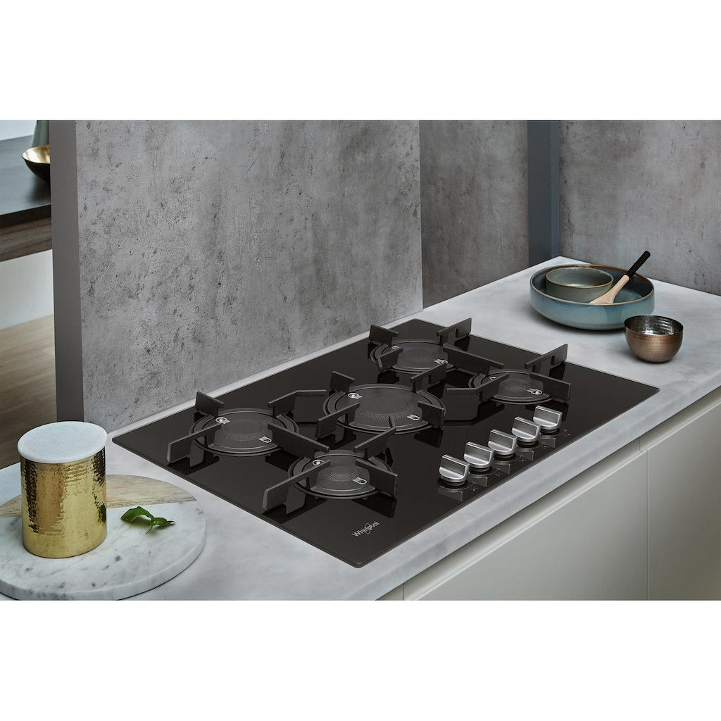 Whirlpool POW75D2/NB Gas On Glass 75CM Hob - Black