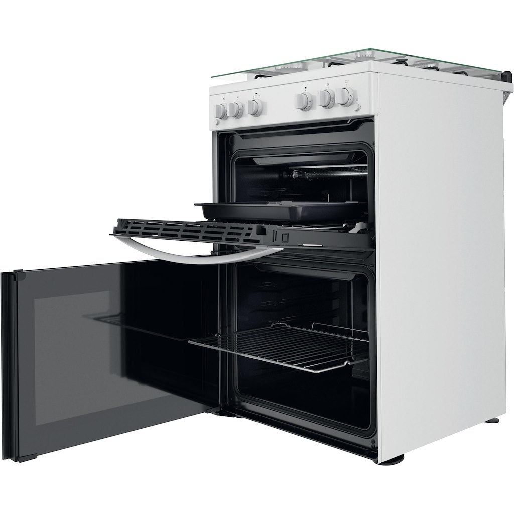 Gas Double Oven Cooker - Dial Controls - White With Click&Clean and Tilting Grill