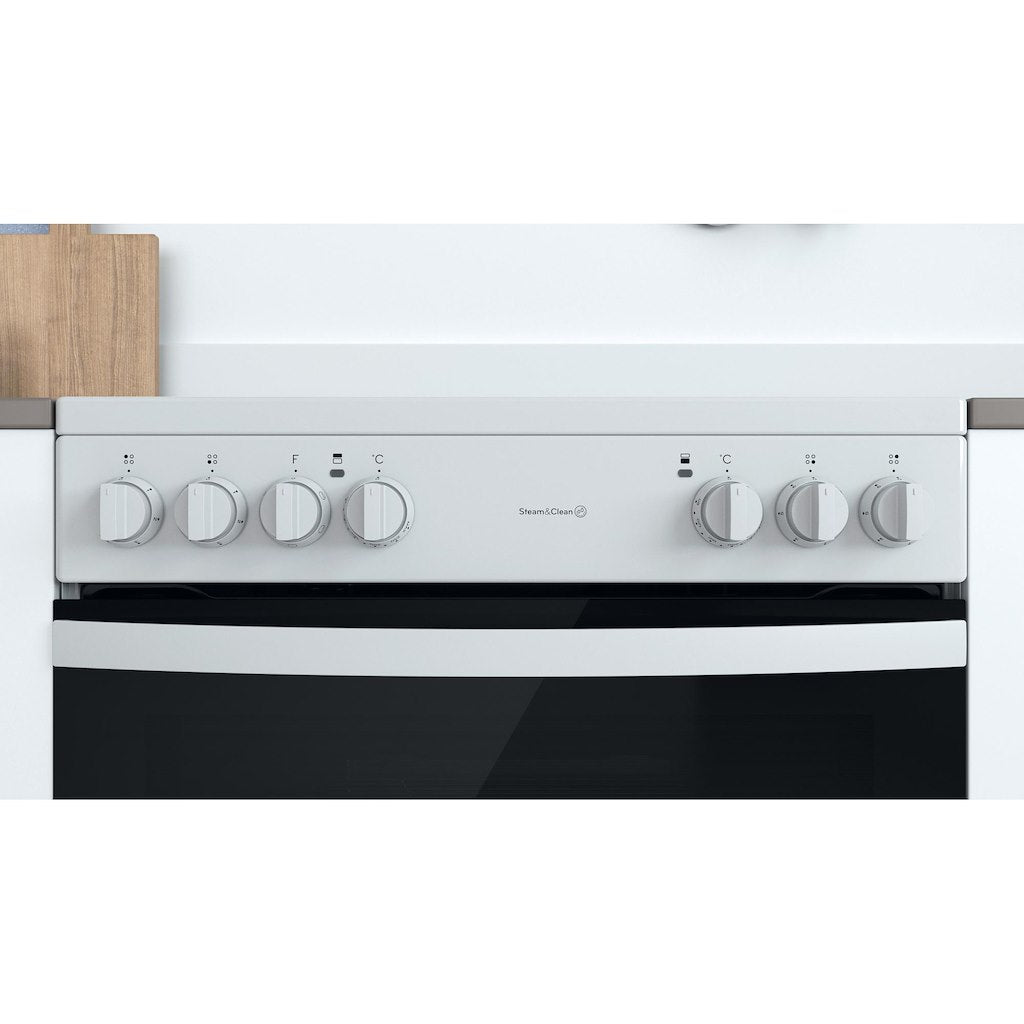 Electric Double Oven Cooker - Fan Oven - White With Click&Clean and Ceramic Hob