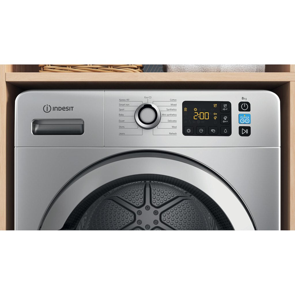 Indesit Heat Pump Tumble Dryer: Freestanding, 8,0kg - YT M11 82SS X UK - Silver