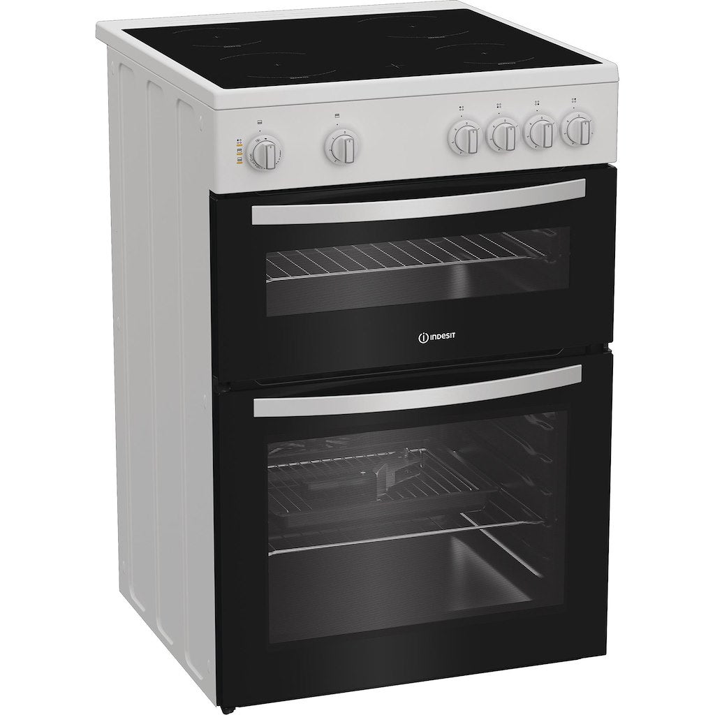 Indesit ITE6VMW 60cm Electric Twin Cooker with Ceramic Hob - White