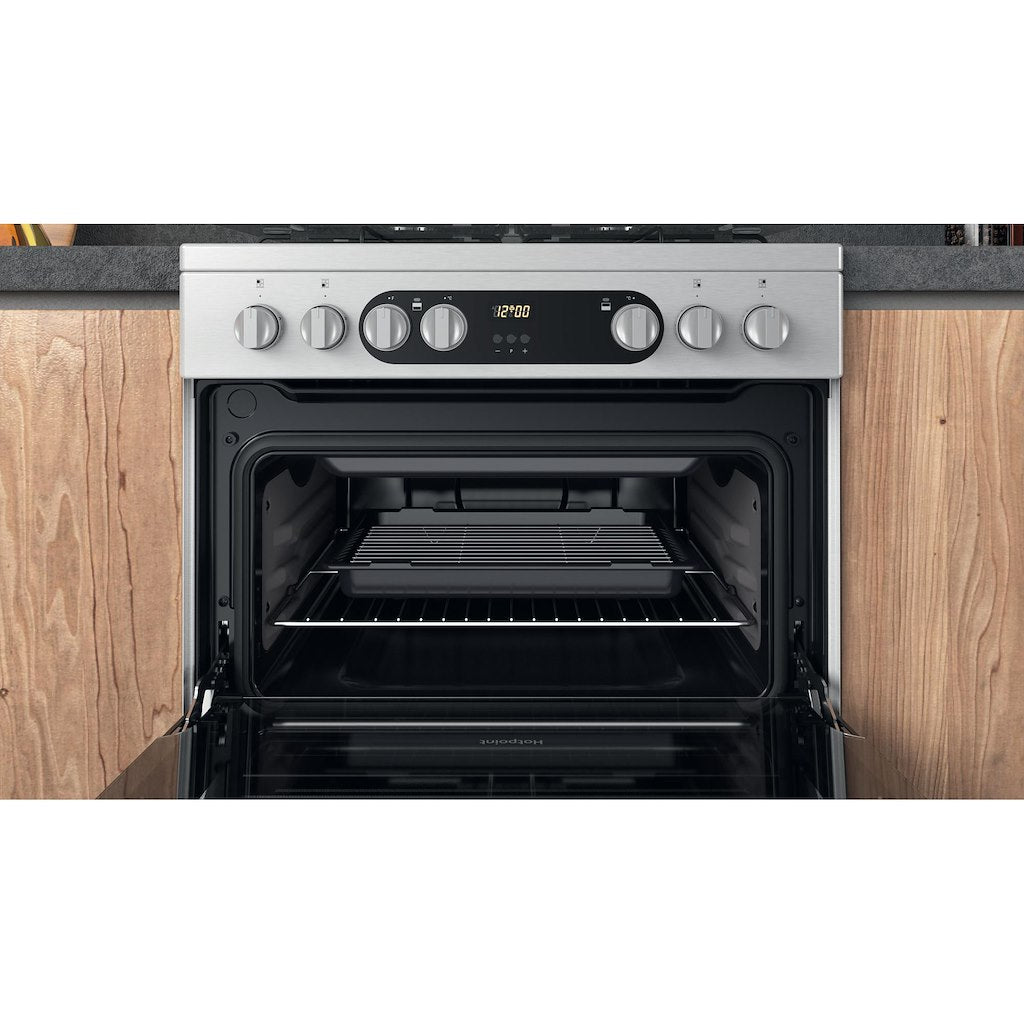 Hotpoint Double Dual Fuel Cooker - Stainless Steel - 60cm - A | A Rated - HDM67G9C2CX/U