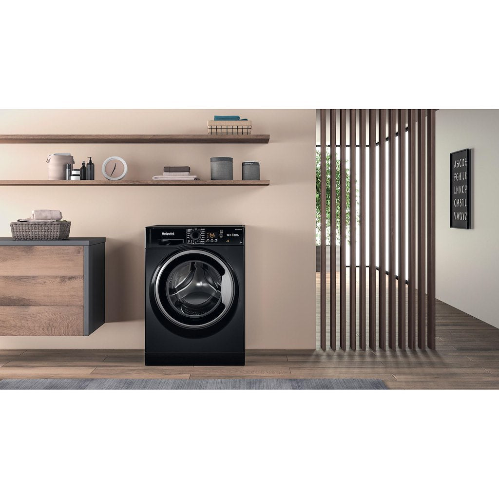 Hotpoint Anti-stain Washing Machine - Black - 8kg - 1600rpm - C Rated - NSWM 864C BS UK N