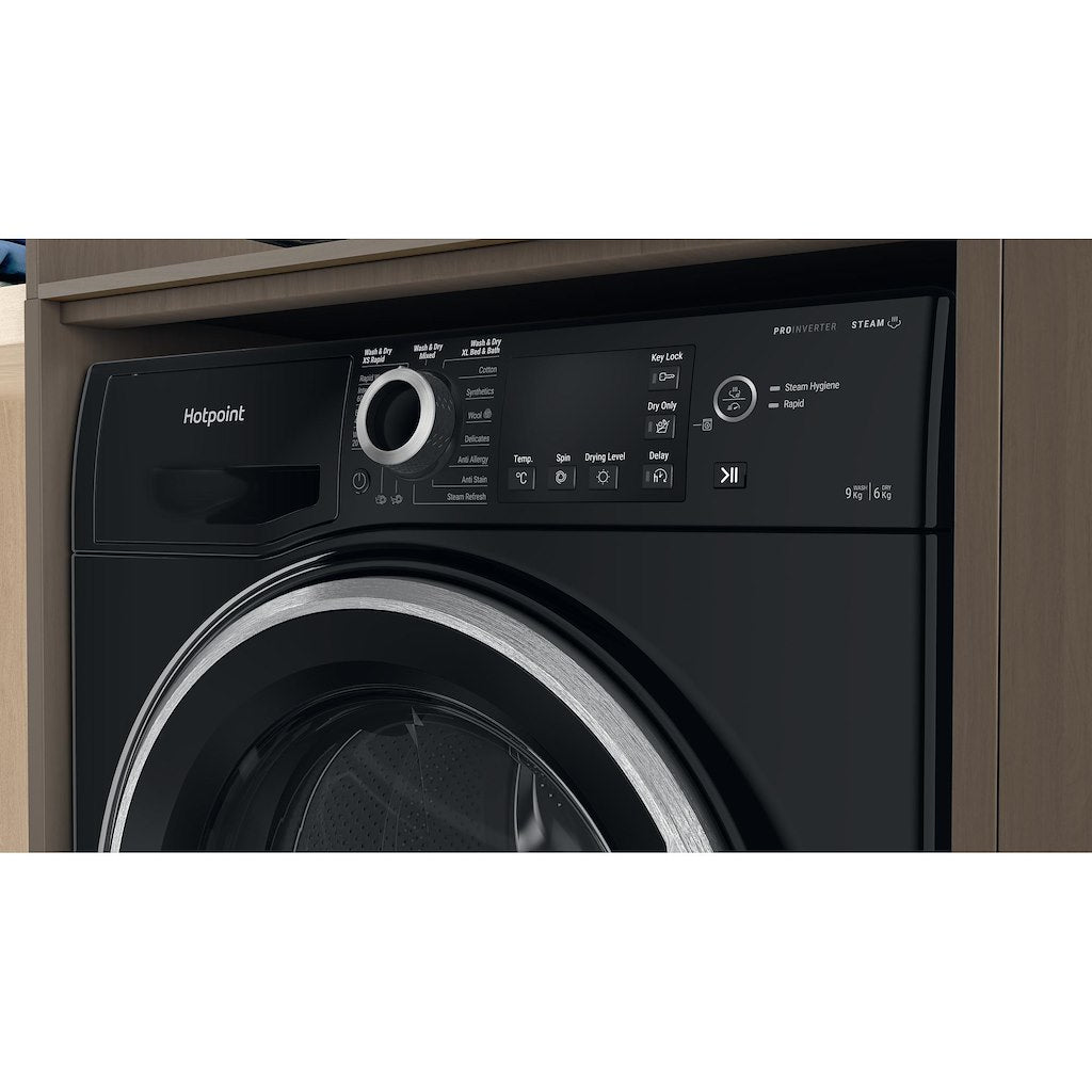 Hotpoint NDB9635BSUK black 9+6kg washer dryer - freestanding