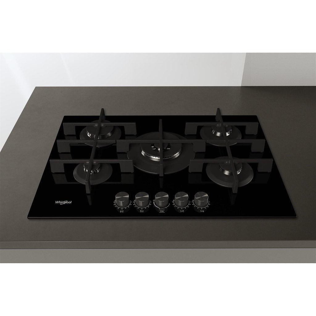 Whirlpool W Collection GOWL 758/NB Hob 5 Burners Gas on Glass 75cm - Black