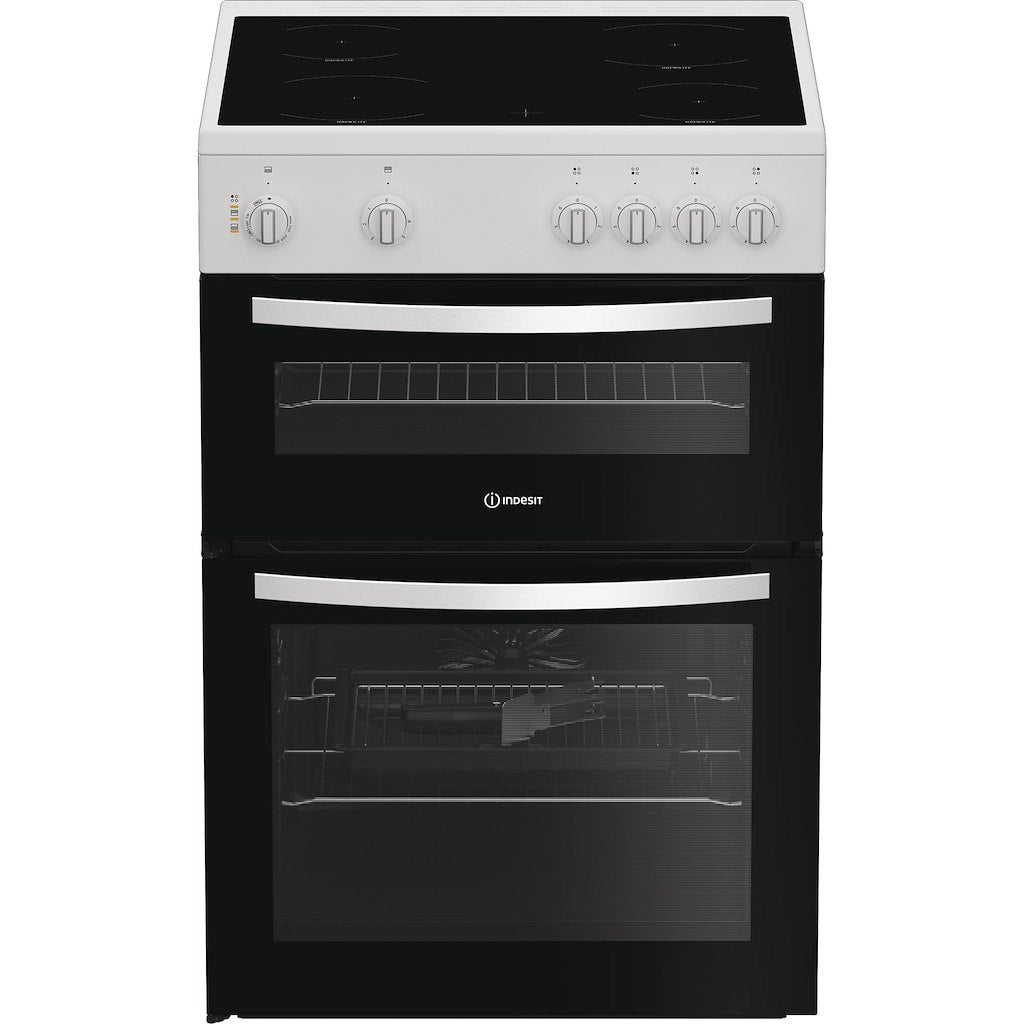 Indesit ITE6VMW 60cm Electric Twin Cooker with Ceramic Hob - White