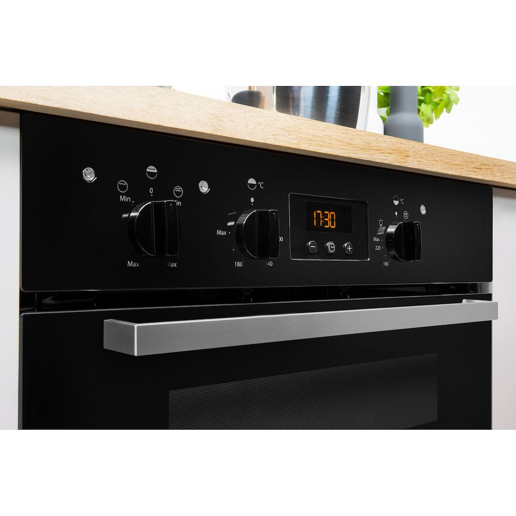 Double Oven - Digital Display - Black With Minute Minder, Defrost & Slowcook and Light In Main Cavity