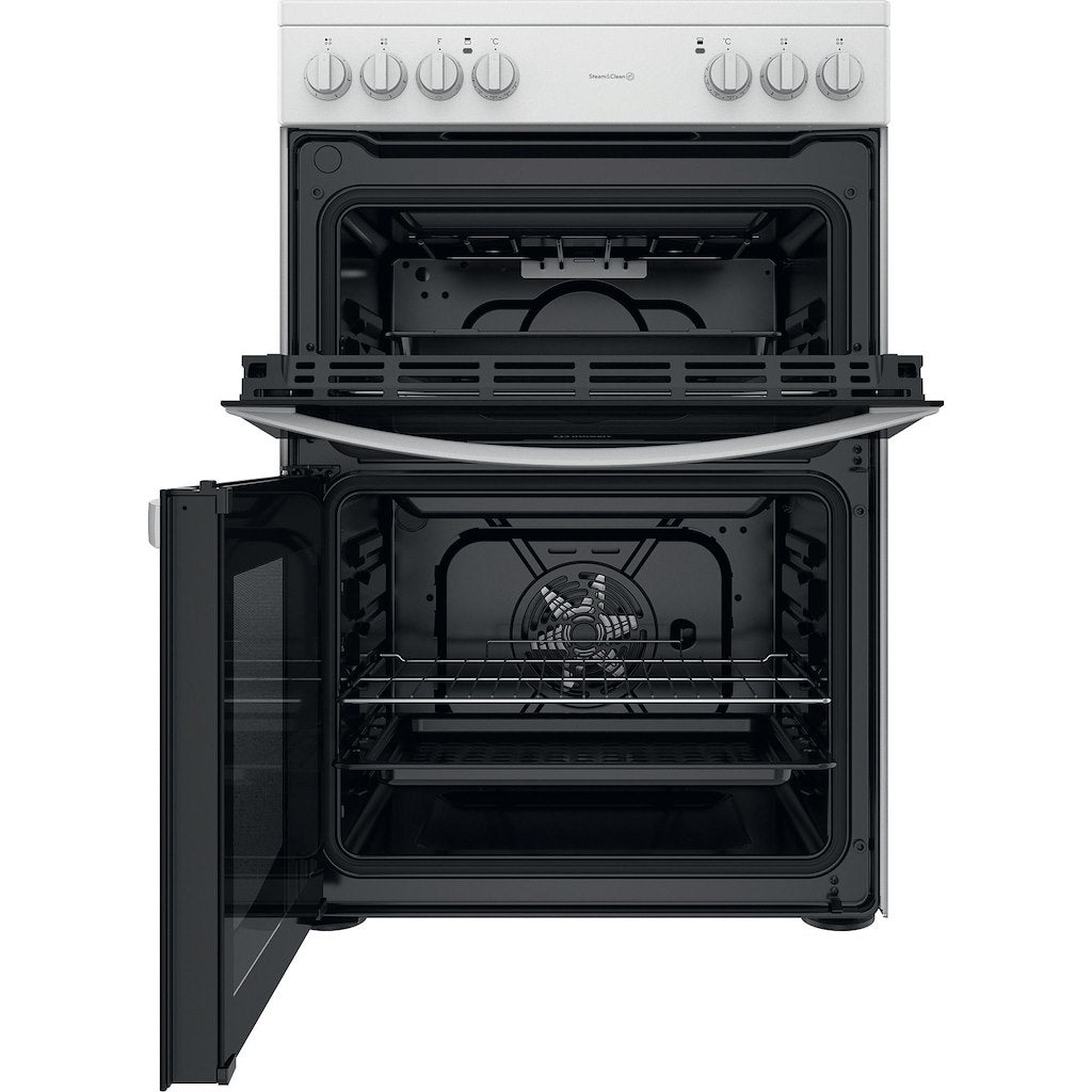 Electric Double Oven Cooker - Fan Oven - White With Click&Clean and Ceramic Hob