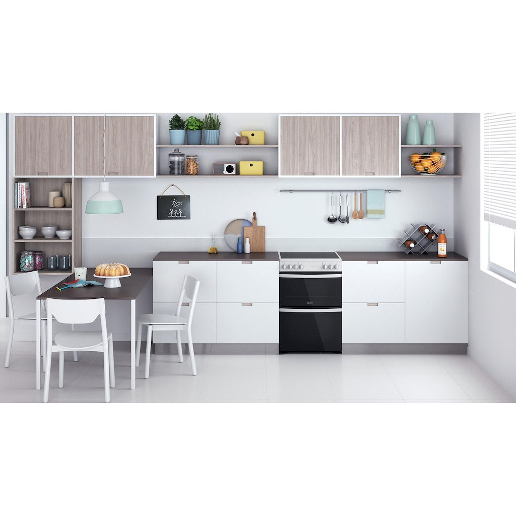 Electric Double Oven Cooker - Fan Oven - White With Click&Clean and Ceramic Hob