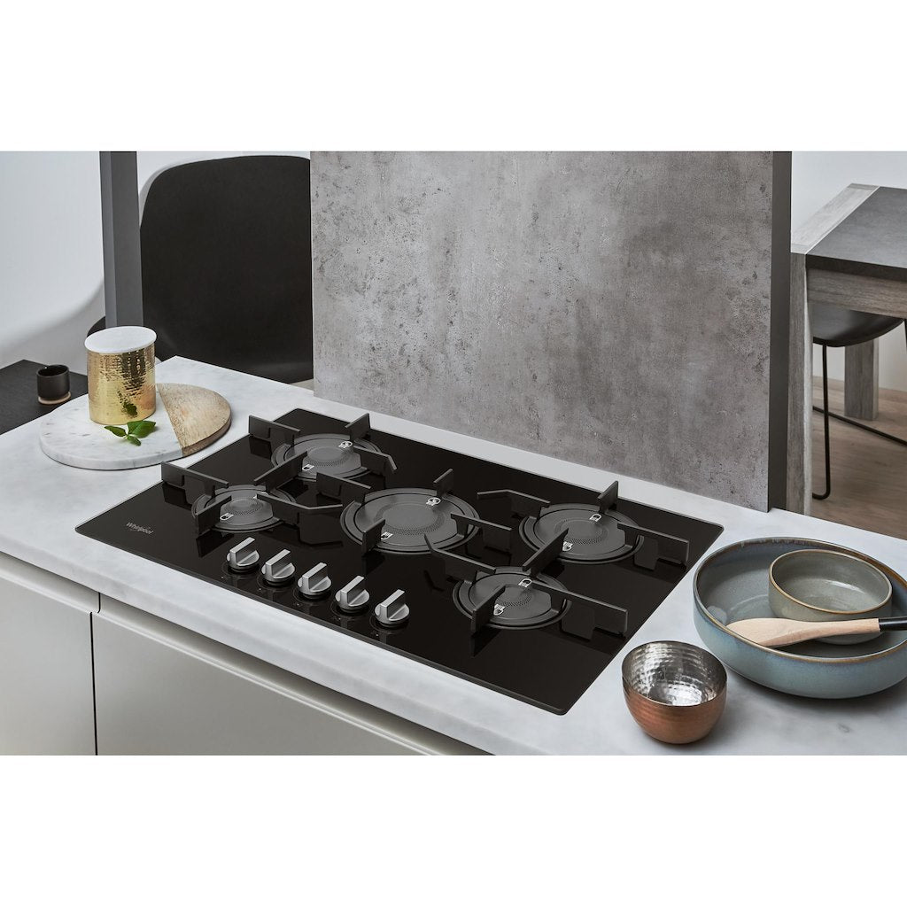 Whirlpool POW75D2/NB Gas On Glass 75CM Hob - Black