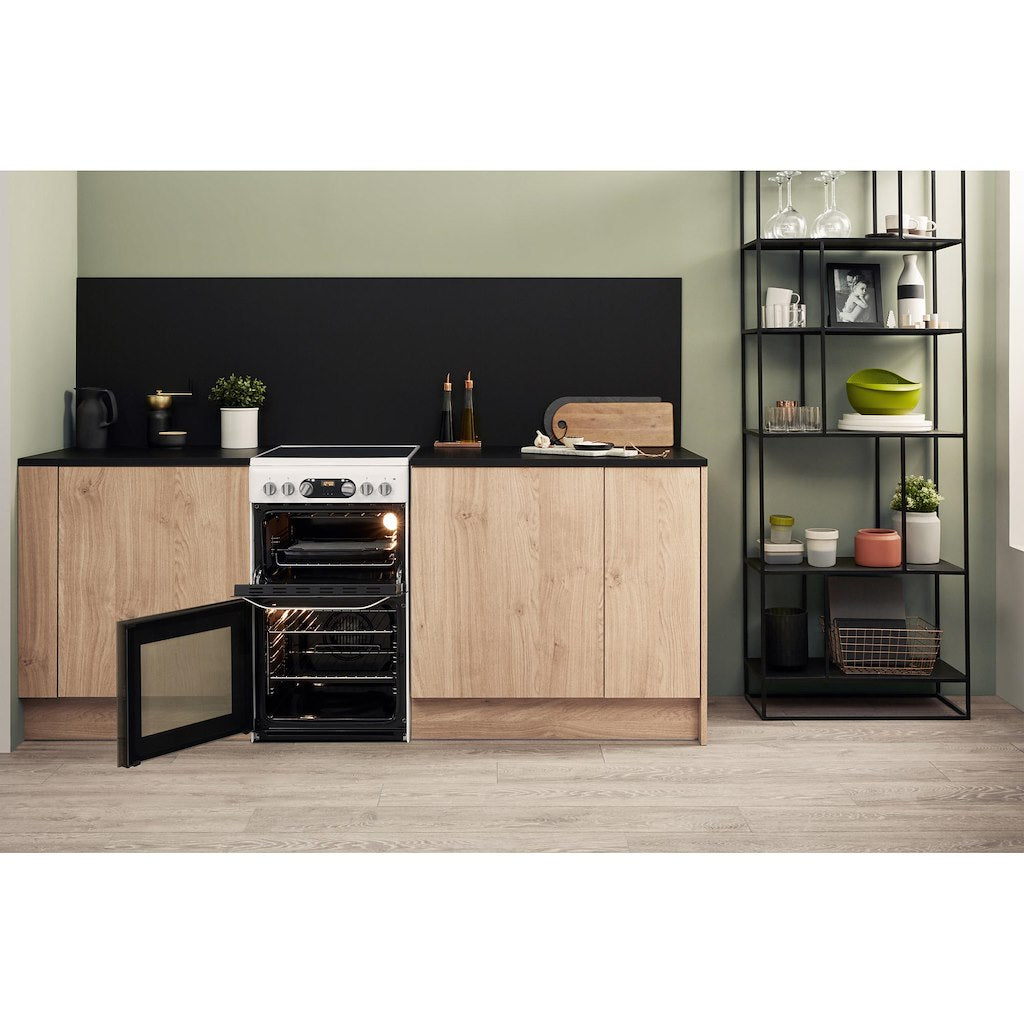 Electric Double Oven Cooker - Fan Oven - White With Fast Preheat and Easy Clean Removable Glass Door