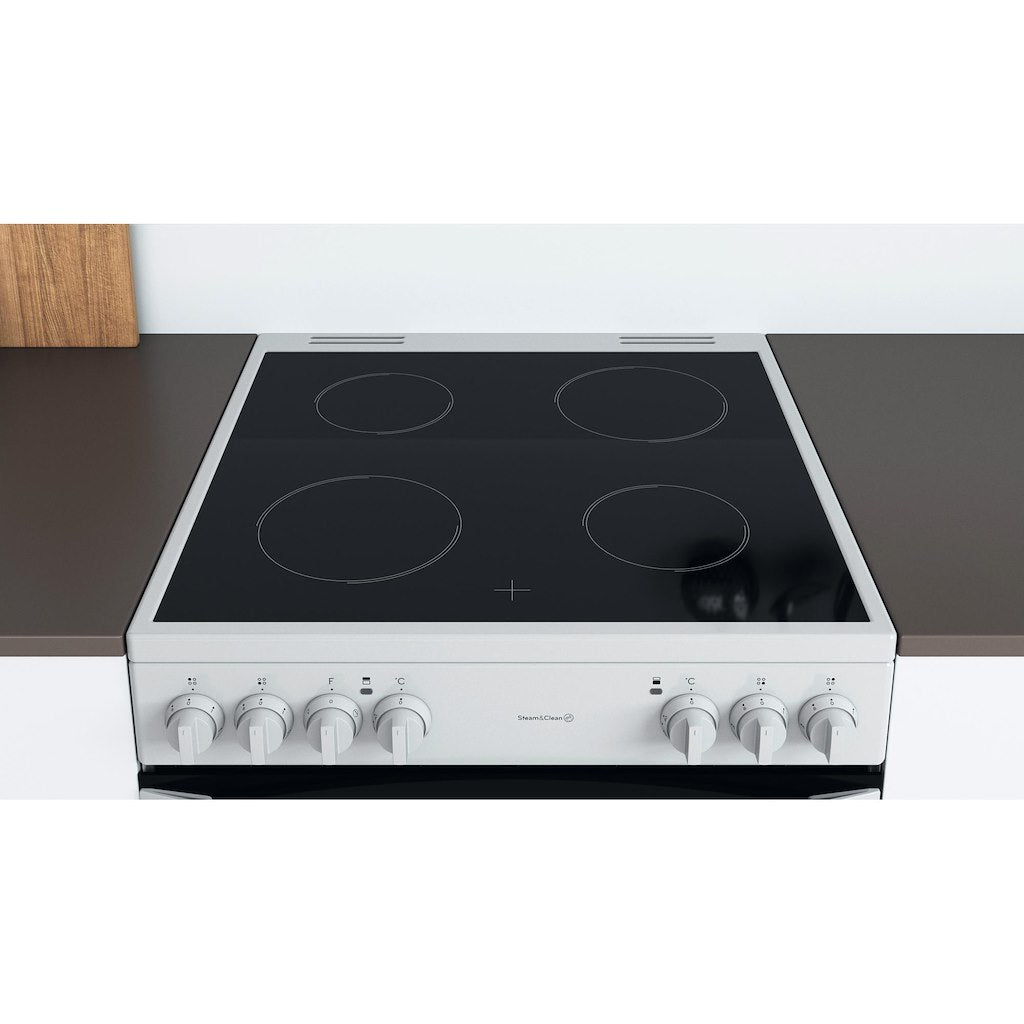 Electric Double Oven Cooker - Fan Oven - White With Click&Clean and Ceramic Hob