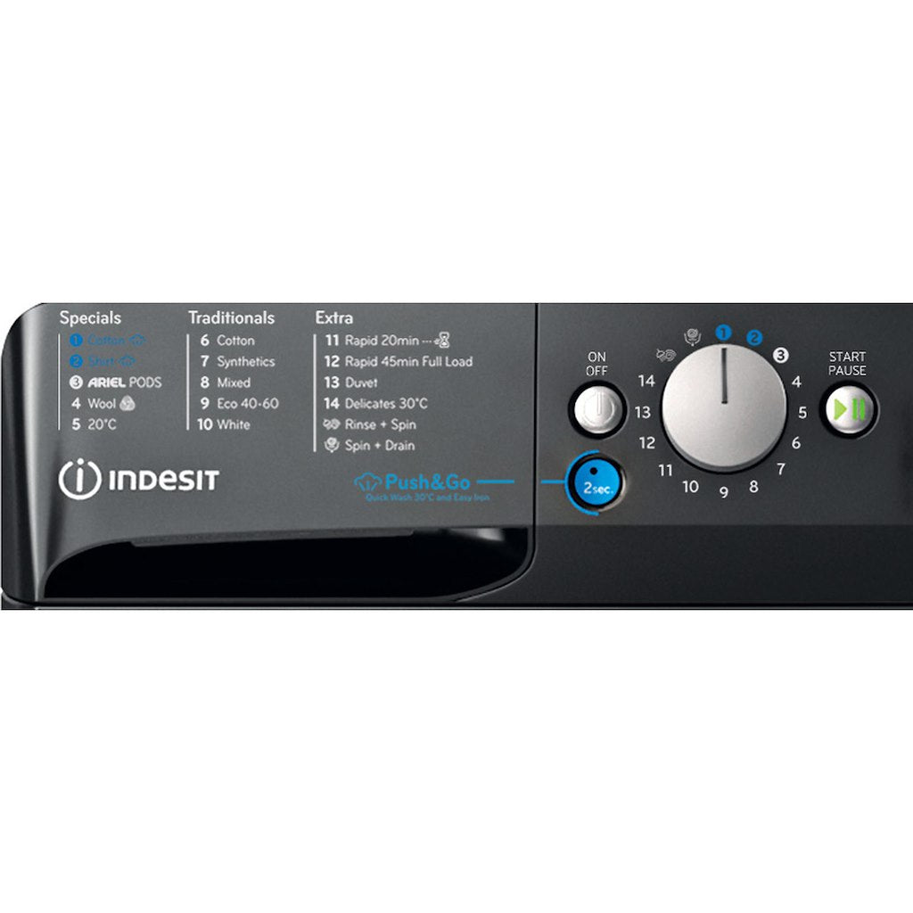 BWE81496XKVUK Indesit Push&Go Steam WASHING MACHINE 8KG - Black - A