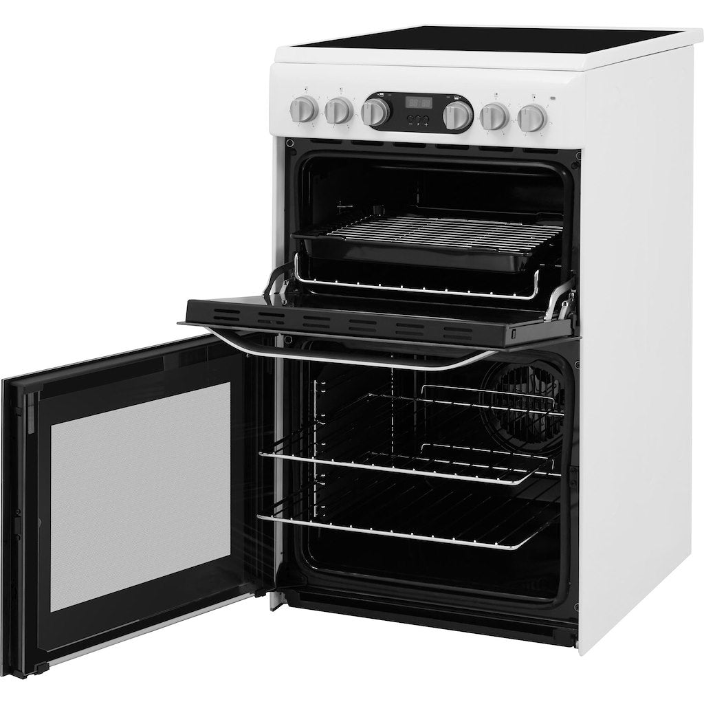 Electric Double Oven Cooker - Fan Oven - White With Fast Preheat and Easy Clean Removable Glass Door