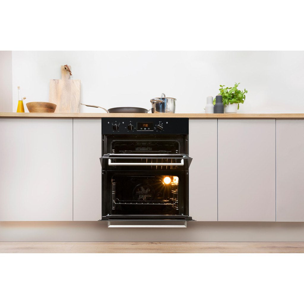 Double Oven - Digital Display - Black With Minute Minder, Defrost & Slowcook and Light In Main Cavity