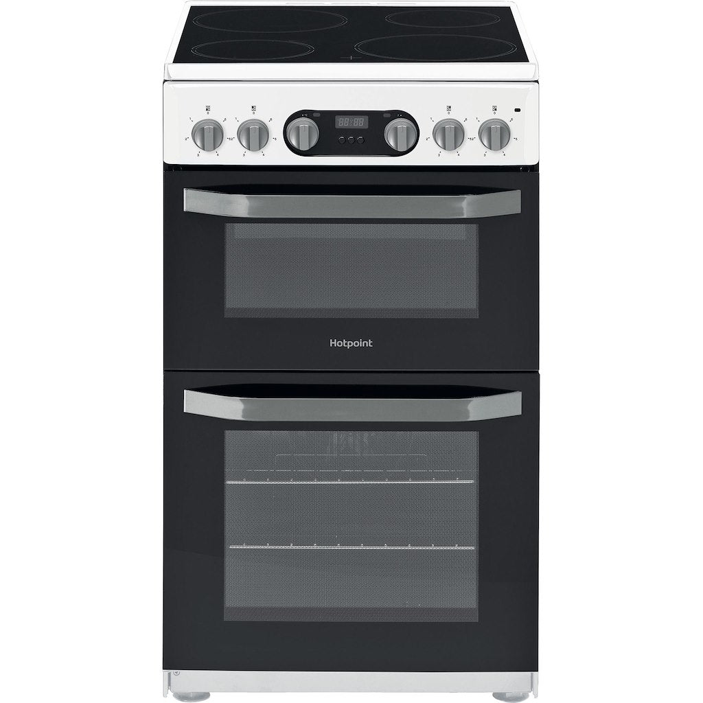 Electric Double Oven Cooker - Fan Oven - White With Fast Preheat and Easy Clean Removable Glass Door