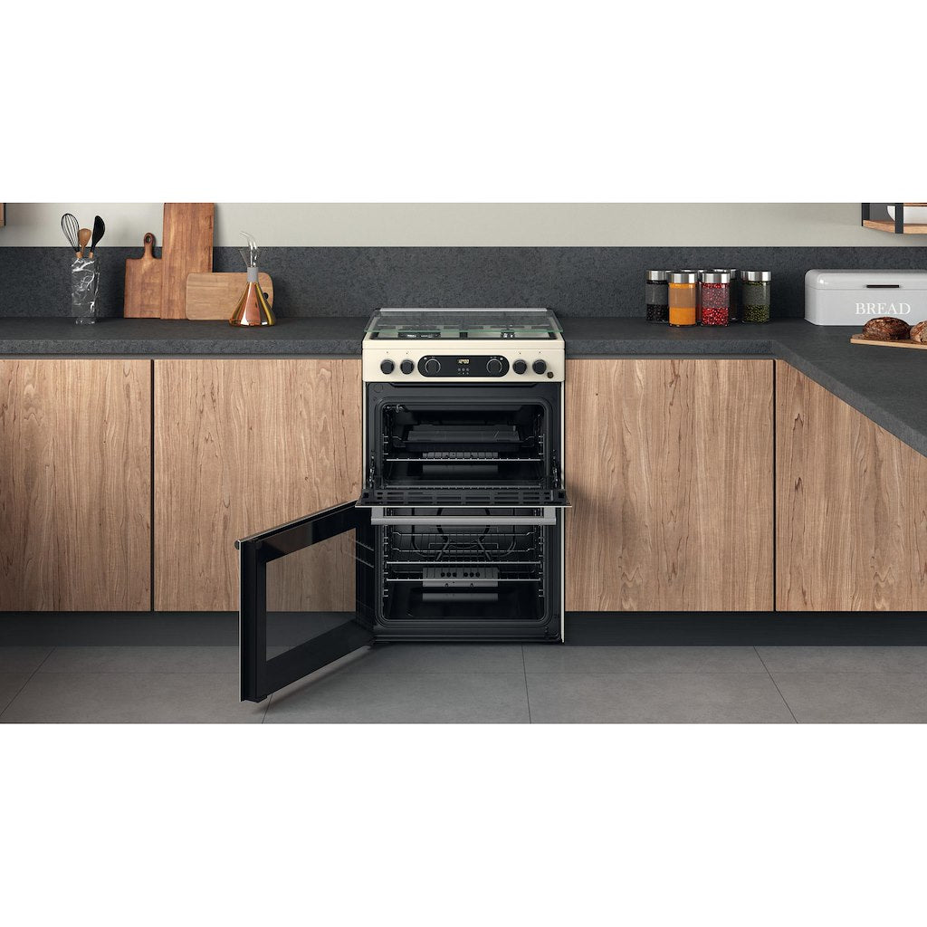 Hotpoint Gas Double Cooker - Cream - 60cm - A+ | A+ - CD67G0C2CJ/UK