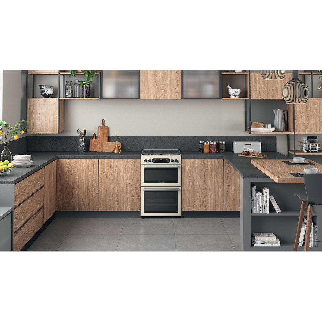Hotpoint Gas Double Cooker - Cream - 60cm - A+ | A+ - CD67G0C2CJ/UK