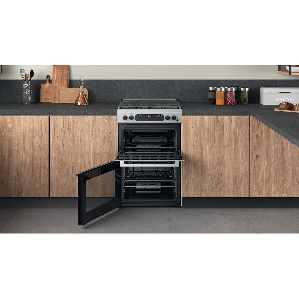 Gas Double Oven Cooker - Stainless Steel With Easy Clean Removable Door and Wok Burner
