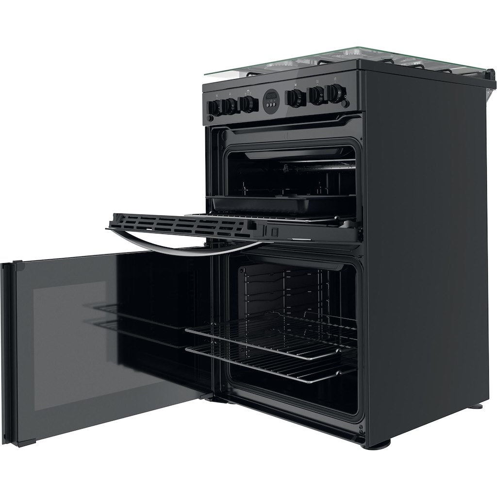 Gas Double Oven Cooker - Digital Display - Black With Click&Clean and Programable Timer