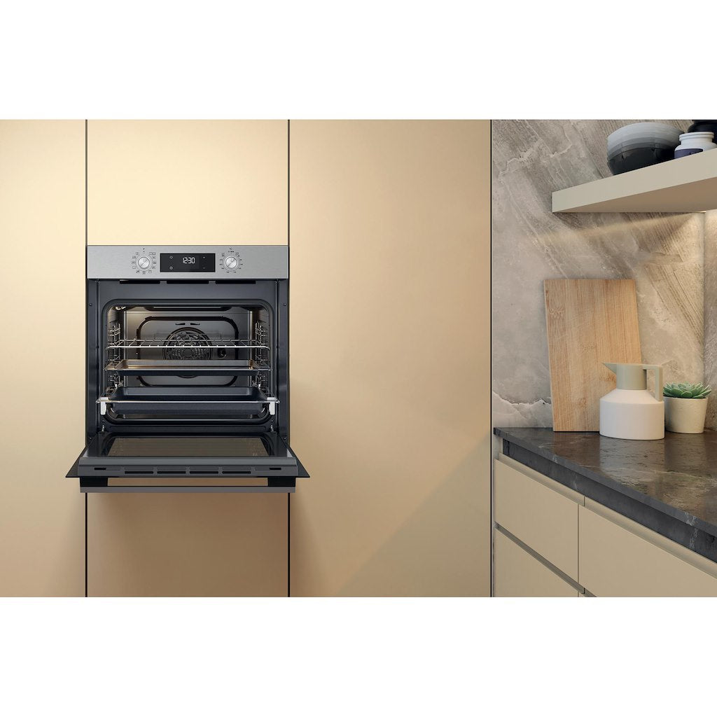 W5 Single Fan Oven - Hydrolytic - Multifunction 8 - 71L With Lcd Push Push And A+ Energy In Stainless Steel