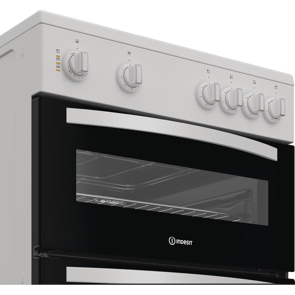 Indesit ITE6VMW 60cm Electric Twin Cooker with Ceramic Hob - White
