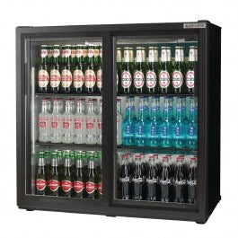 Autonumis RPC10001 Popular Black Sliding Double Door Bottle Cooler 174 x 330ml Bottles